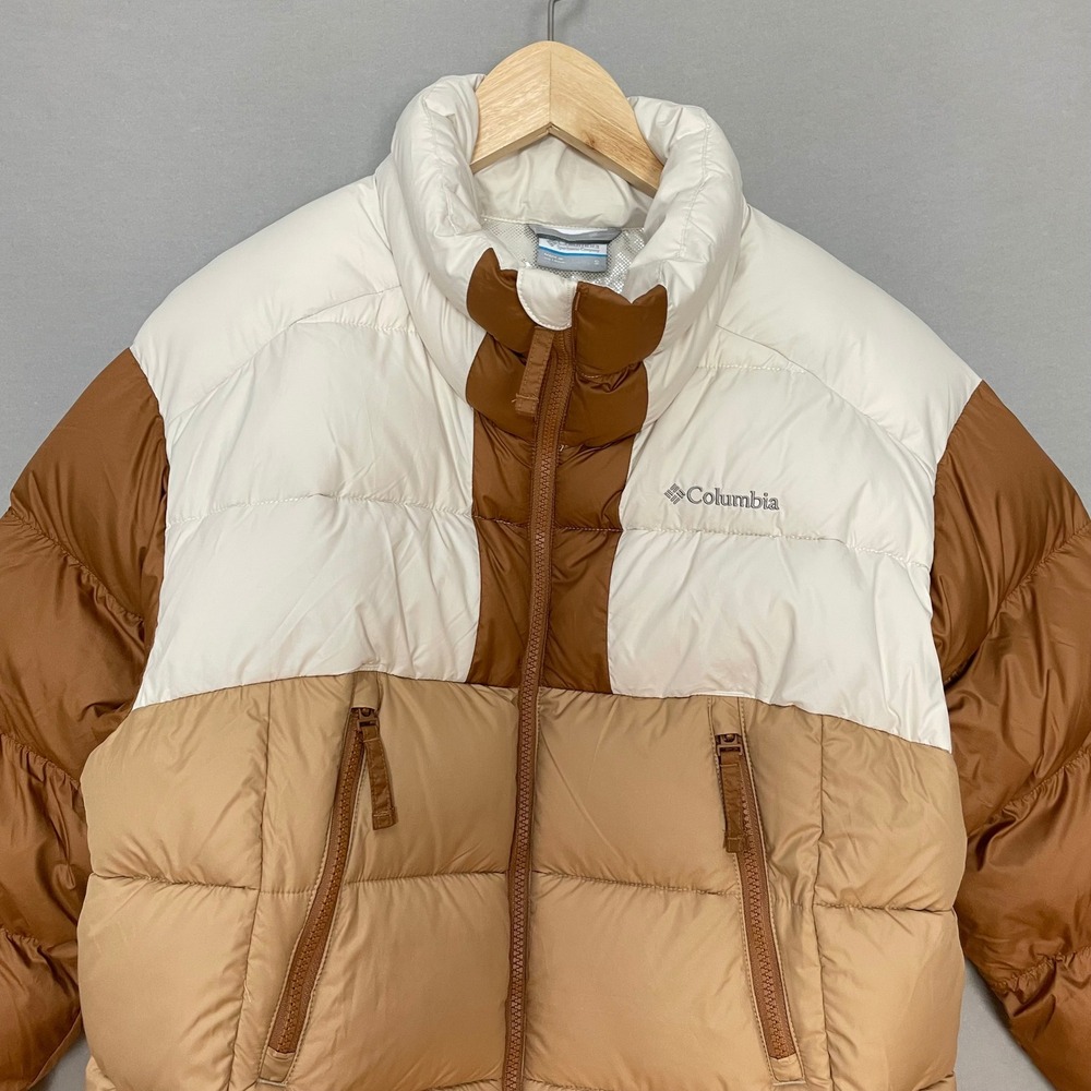 Columbia Pike Lake II Cropped Insulated Jacket Omni-Heat Puffer Coat Brown White - Picture 7 of 16